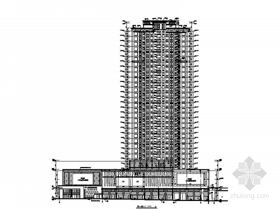 [安徽]现代高层住宅及商业影院建筑施工图-现代高层住宅及商业影院立面图