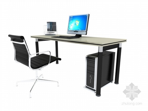 办公桌模型su资料下载-现代简约办公桌3D模型下载