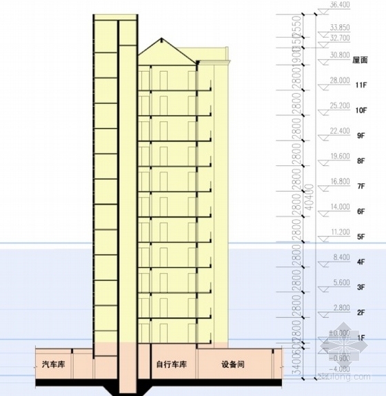 [上海]住宅区规划及单体设计方案文本-剖面图