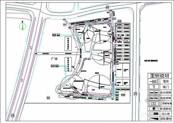 市政工程施工现场总平面布置资料下载-[江苏]会展中心工程施工现场总平面布置图