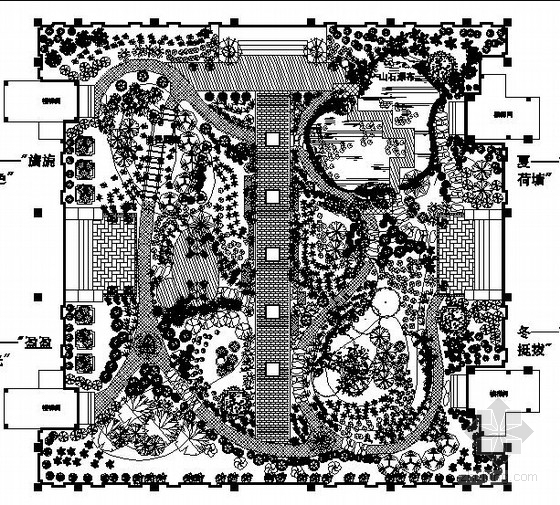 园林景观花园CAD资料下载-住宅小区组团花园园林景观工程施工图