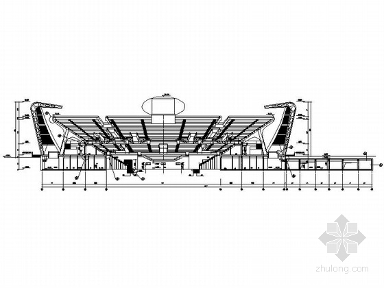 [大连]市级框架结构特级网球场建筑施工图-市级框架结构特级网球场建筑剖面图 