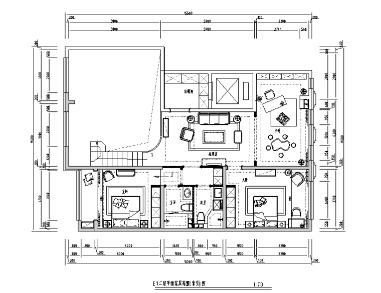 客厅吊顶装修平面图资料下载-[内蒙古]新中式风格样板间设计施工图（附效果图）