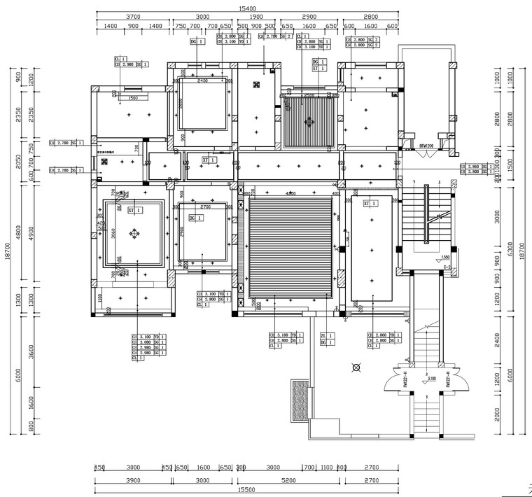 [杭州]新中式四居室施工图设计（附3D模型+高清效果图）-天花布置图