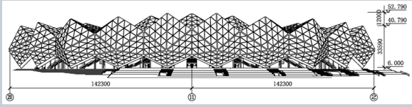 深圳大运中心体育场钢屋盖设计优化分析-建筑东立面图
