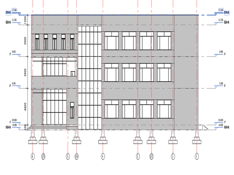 BIM模型-revit模型-教学楼模型-5教学楼北立面图