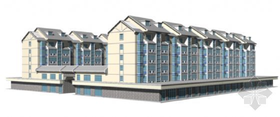 茅草屋顶3d模型资料下载-六层坡屋顶底商跃层住宅max模型