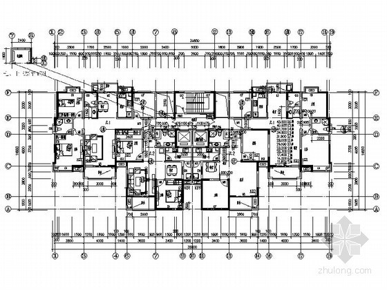 一梯两户240平户型图资料下载-某经典一梯四高层住宅户型图