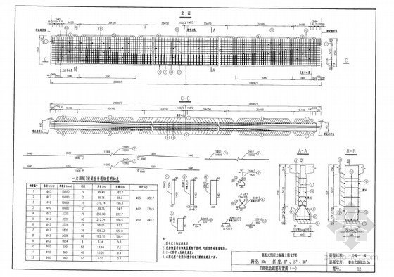 整体式路基23m宽20m简支T梁通用设计图（60余张）-T梁梁肋钢筋布置图 