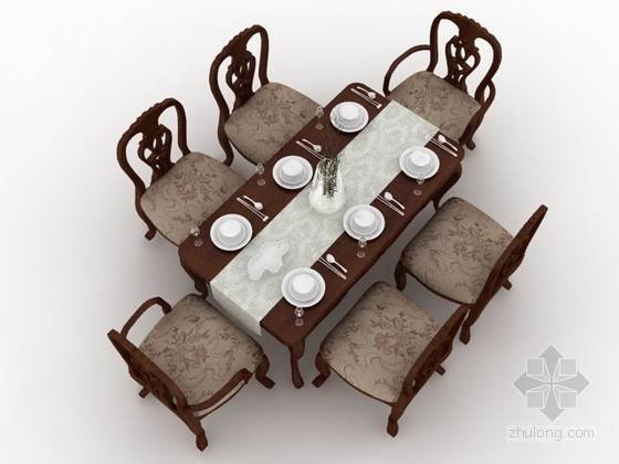 欧式餐桌椅组合3d模型-欧式餐桌椅组合 