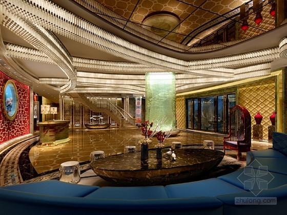 中式餐厅大堂模型资料下载-中式豪华大堂3d模型下载