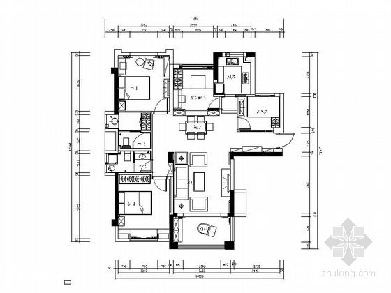 90平三室两厅剖面图资料下载-[北京]简约温馨三室三厅室内设计CAD施工图