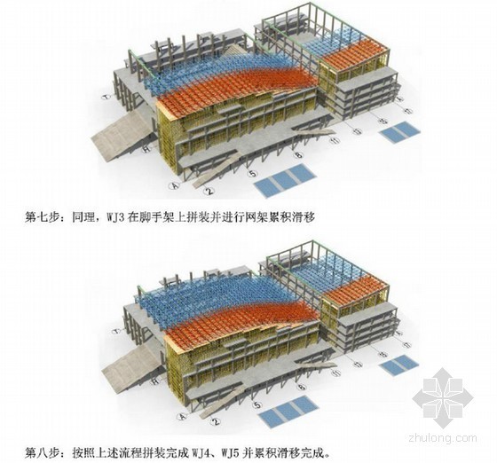 钢结构体育中心工程网架安装施工组织设计(155页 附图)-网架滑移流程 