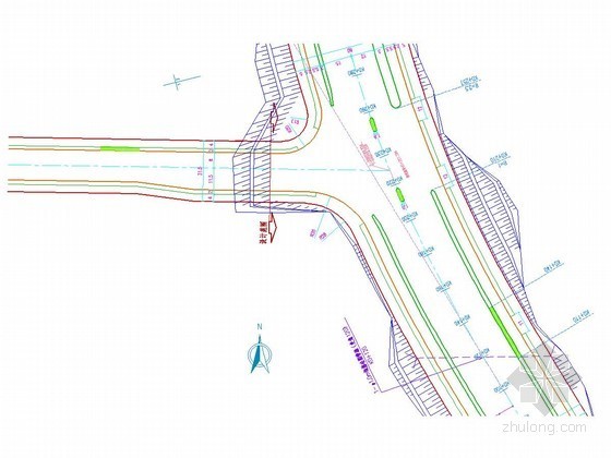 双向六车道市政公路整段平面设计图（路口 安全岛）-平面图细节 