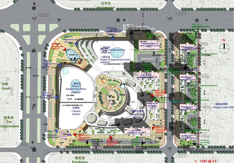 [江苏]高层高端型多业态城市综合体建筑设计方案文本-高层高端型多业态城市综合体建筑总平面图