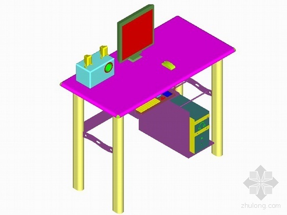 电脑三维模型资料下载-电脑桌cad三维模型