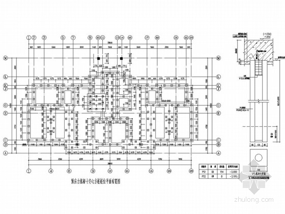 [河南]七层砖混结构住宅楼建筑结构施工图（最新出图）-预应力混凝土空心方桩桩位平面布置图 
