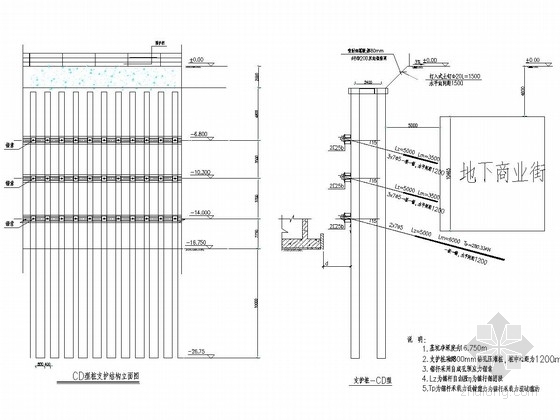 基坑锚杆支护设计方案资料下载-[辽宁]深基坑排桩预应力锚索支护初步设计方案图（2014年）
