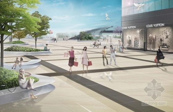 [深圳]现代简约中心广场景观概念设计方案-景观效果图