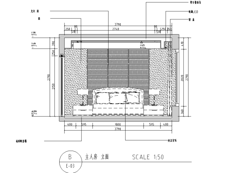 [福建]现代简约风格三居室住宅设计施工图（附效果图）-主人房立面图