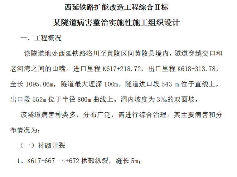 隧道进口段施工组织设计资料下载-某隧道病害整治实施性施工组织设计方案（Word.20页）