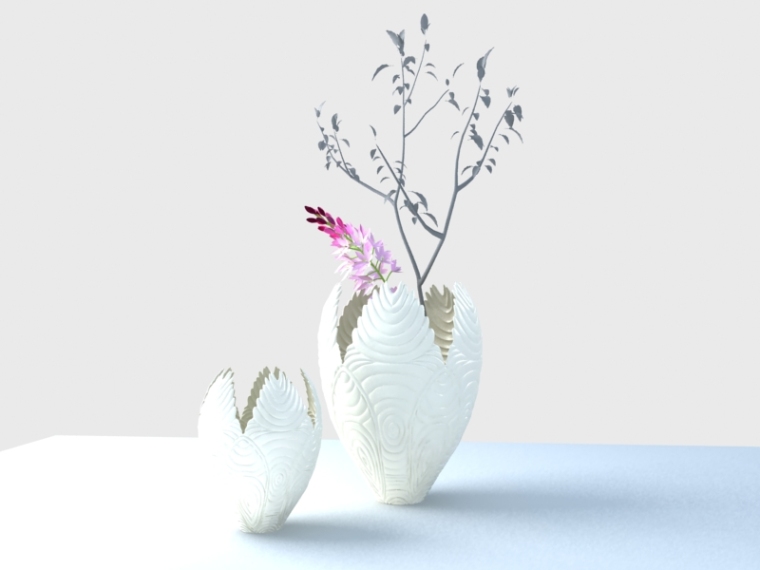 长寿花资料下载-海螺花纹雕花瓶3D模型下载