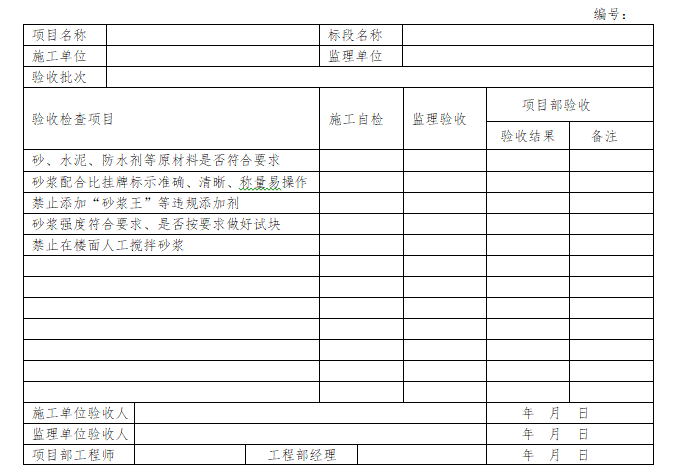 地产验收单资料下载-知名地产砂浆检查验收单