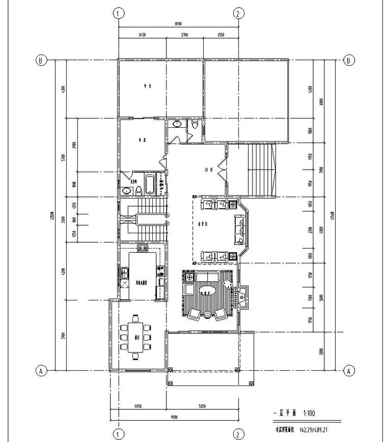 单家独院式别墅建筑设计（包含效果图+CAD）-一层平面图