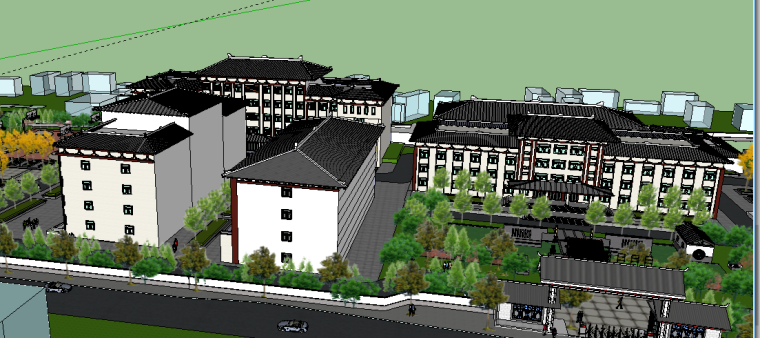 中式风格学校教学楼建筑设计方案SU模型-222222