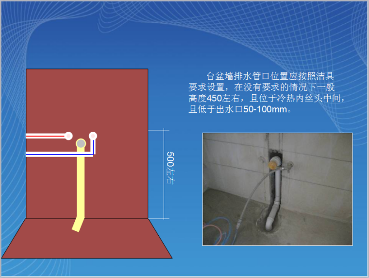 装饰精装修施工工艺流程手册（83页，流程详细）-台盆墙排水管