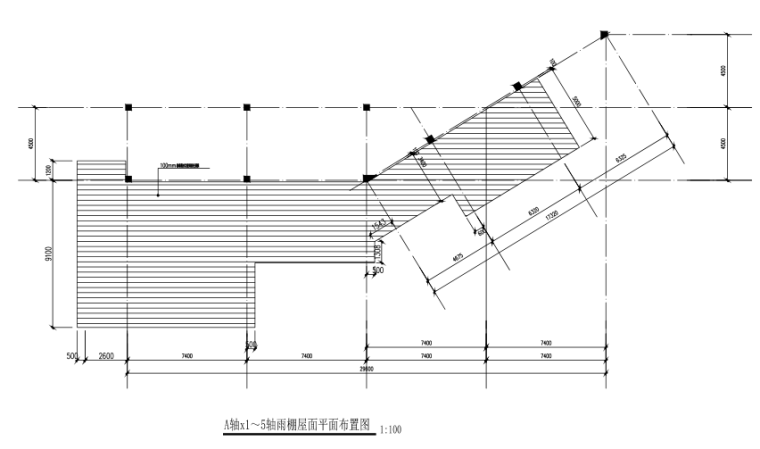 [江西]主题乐园餐厅钢框架雨棚结构施工图（CAD，17张）-屋面平面布置图