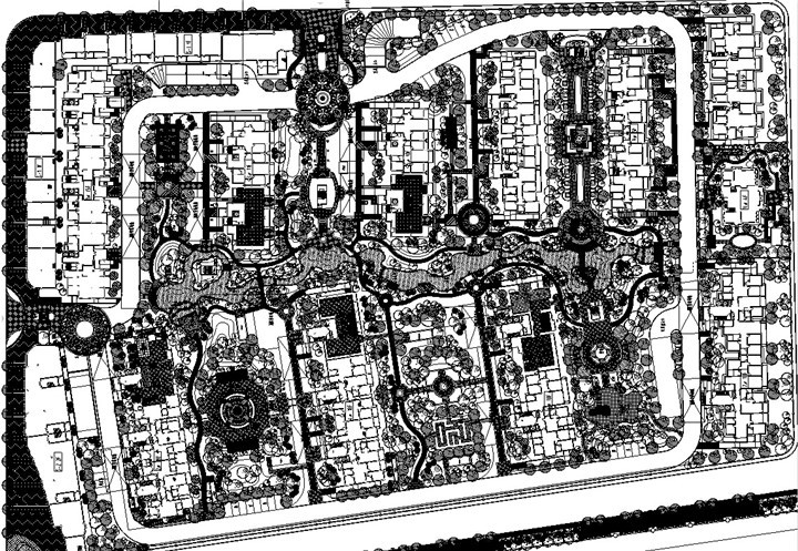 欧式亭廊CAD施工图资料下载-[江苏]中学附近居住区景观施工图设计