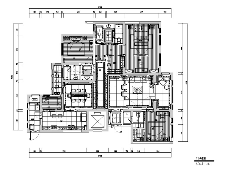 200平米室内施工图资料下载-[陕西]200平米风景御园样板房设计施工图（附效果图）