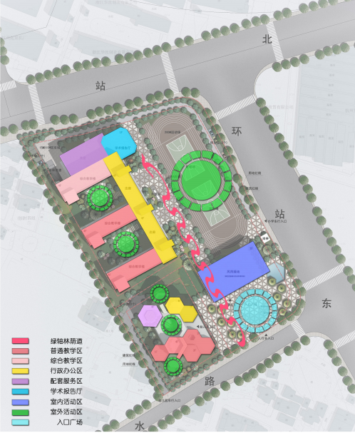 [杭州]火车站东站枢纽地学校建筑设计方案文本-功能分区图