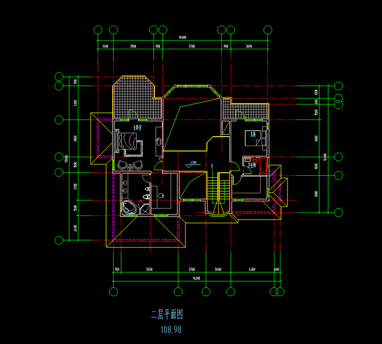 3层独栋别墅建筑方案设计（CAD）-二层平面图