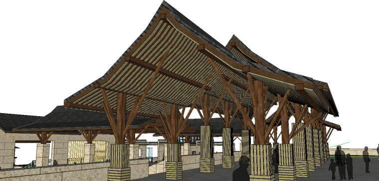 中式风格4层张坝桂林园公园SU精模型-屋顶结构
