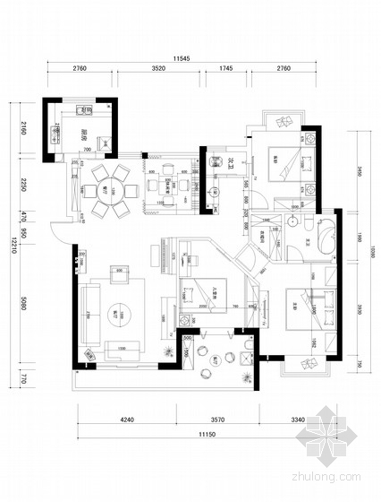 室内平面图130平方米资料下载-[武汉]新古典130平米三居室装修CAD施工图（含效果图）
