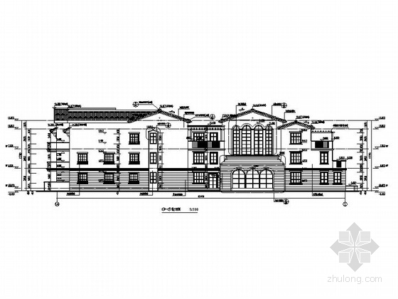 [山东]欧式风格3层幼儿园建筑设计施工图-欧式风格3层幼儿园立面图 