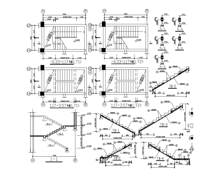六层办公楼底框结构施工图（CAD，16张）-楼梯配筋详图