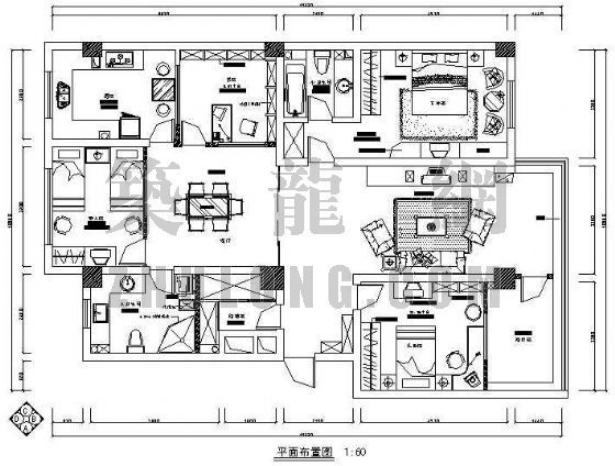 家装cad图四室两厅两卫资料下载-某家装（三室两厅两卫）