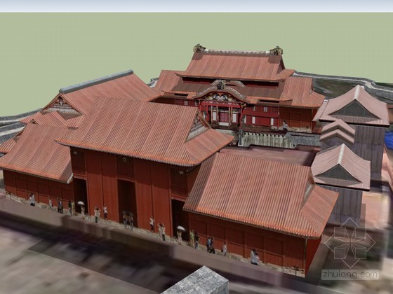 中式古典建筑效果图资料下载-古典建筑群落SketchUp模型下载