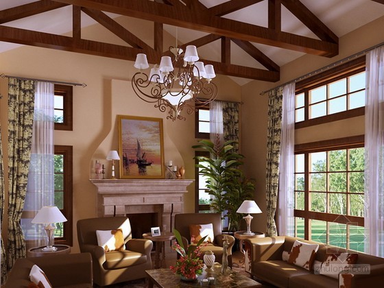 美式别墅客厅模型资料下载-美式乡村别墅客厅