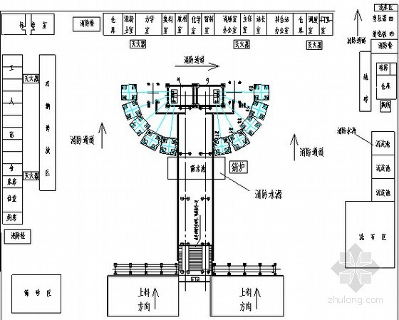 [河南]挂篮悬臂灌注竖向转体74+160+74m连续刚构柔性拱桥施工组织设计289页-混凝土拌和站平面布置示意图 