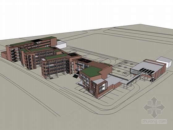 栏杆sketchup模型资料下载-学校建筑SketchUp模型下载