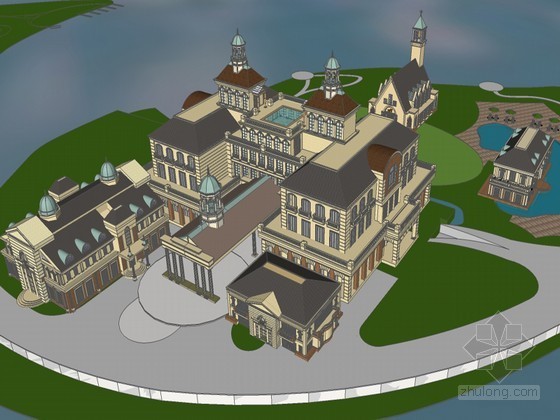 欧式古典模型资料下载-欧式古典酒店SketchUp模型下载