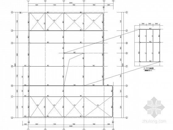钢框架养老项目结构施工图-屋面结构布置图 
