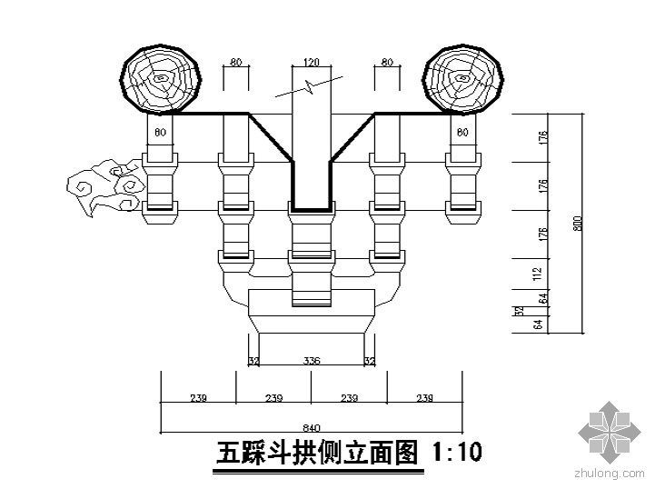 三踩斗拱su资料下载-[成都]某古城八期仿古建筑-五踩斗拱大样图及雀替大样图