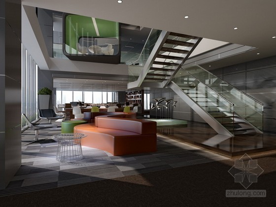室内休息区3D模型资料下载-开敞办公区和休息区3d模型下载