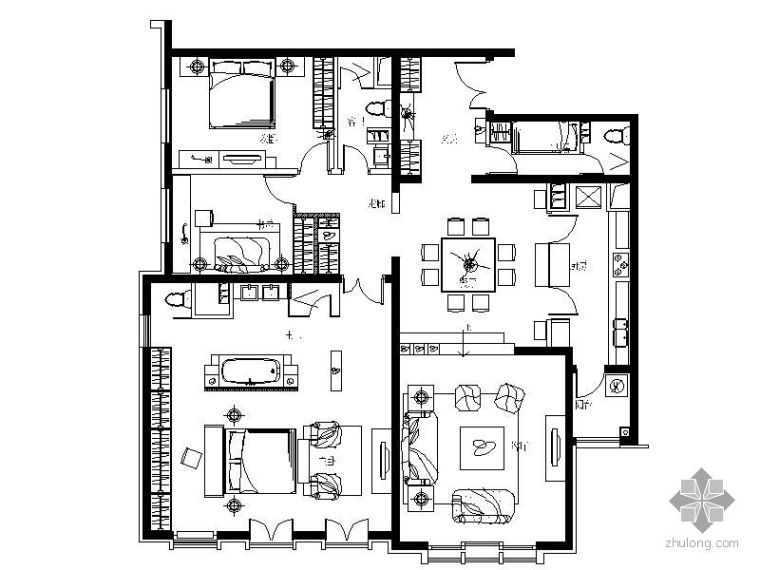 北京小三居资料下载-[北京]国际公寓A1户型三居室装修图