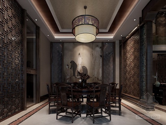 中式家居模型资料下载-中式家居餐厅3d模型下载
